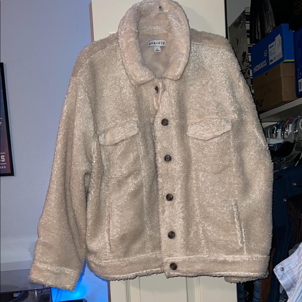 Ava & Viv Cream Sherpa Jacket with Button Front